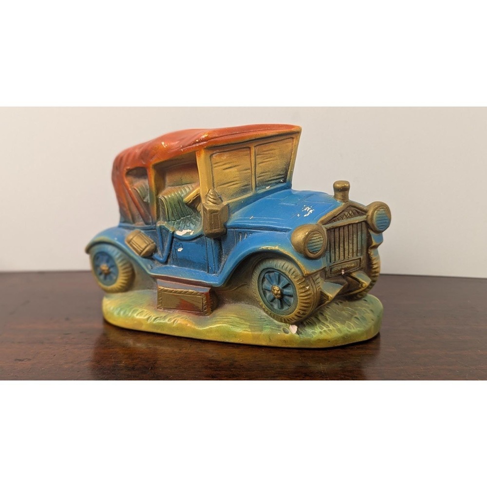 Vintage Antique Car Coin Banks Wall Hanging Tabletop Red Blue Pair Resin 7 Inch - Picture 10 of 16